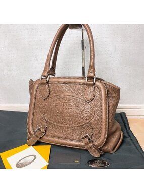 Fendi Selleria Romano Leather Handbag Brown